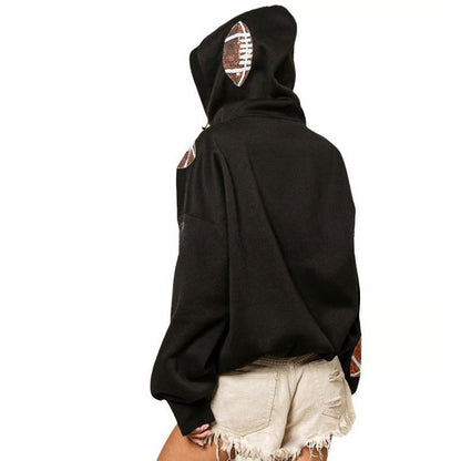 🔥'Glam Kickoff' Football Game Day Long Sleeve Half-Zip Hoodie