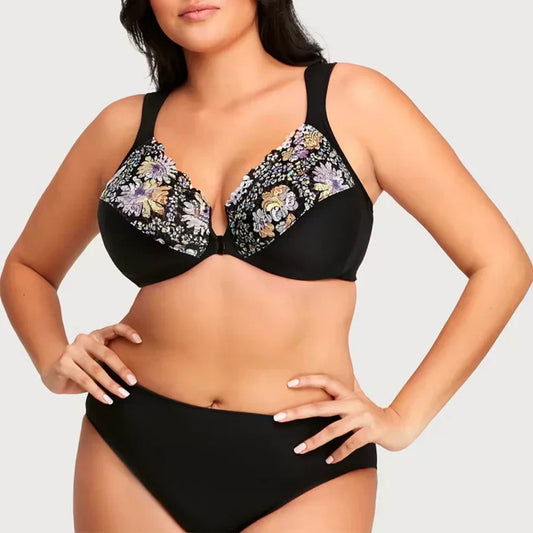 FRONT CLOSURE PLUS SIZE FULL COVERAGE LACE BRA-Flower
