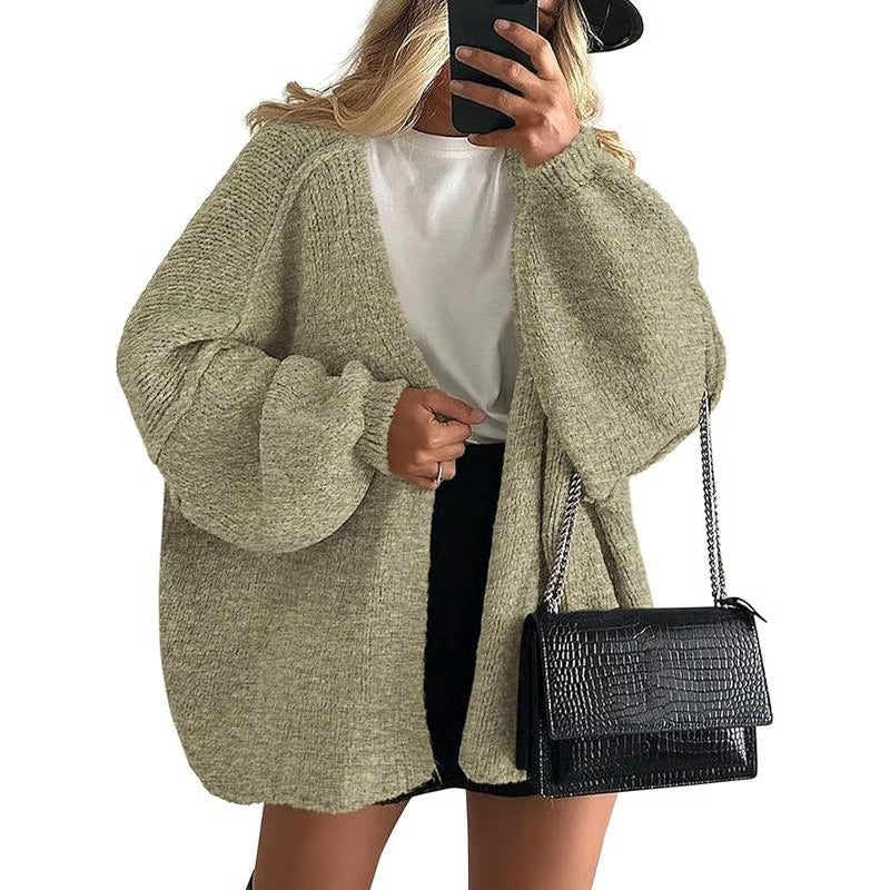 Women's Oversized Cardigan Sweater Fall Long Lantern Sleeve Knit Open Front Lightweight Sweater Knitwear Tops
