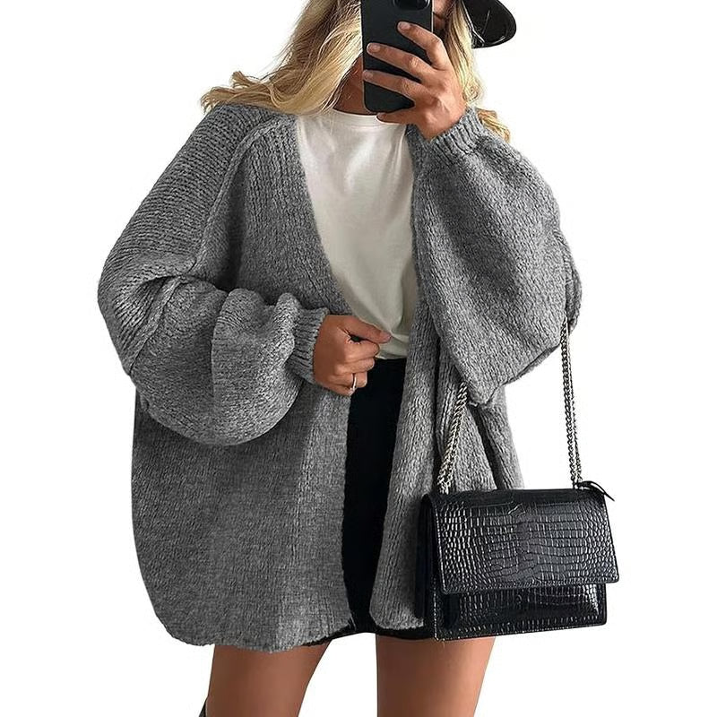 Women's Oversized Cardigan Sweater Fall Long Lantern Sleeve Knit Open Front Lightweight Sweater Knitwear Tops