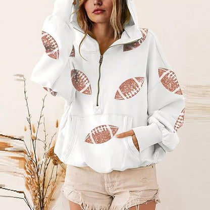 🔥'Glam Kickoff' Football Game Day Long Sleeve Half-Zip Hoodie
