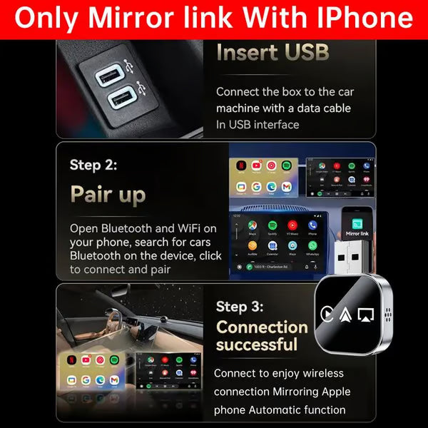 2026 Upgrade 3 in 1 Screen Mirror Phone, wired to wireless Carplay adapter