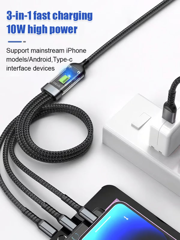 Transparent Luminous Charging 3-in-1 Data Cable