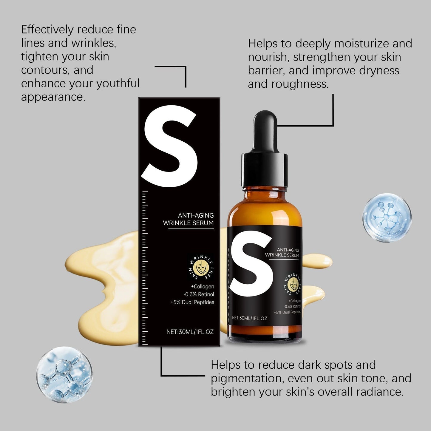 Retinol & Peptide Anti-Aging Wrinkle Serum, Brightening Serum for Fine Lines