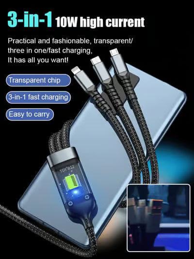 Transparent Luminous Charging 3-in-1 Data Cable