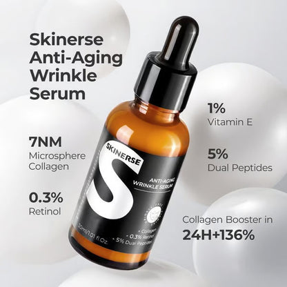 Retinol & Peptide Anti-Aging Wrinkle Serum, Brightening Serum for Fine Lines