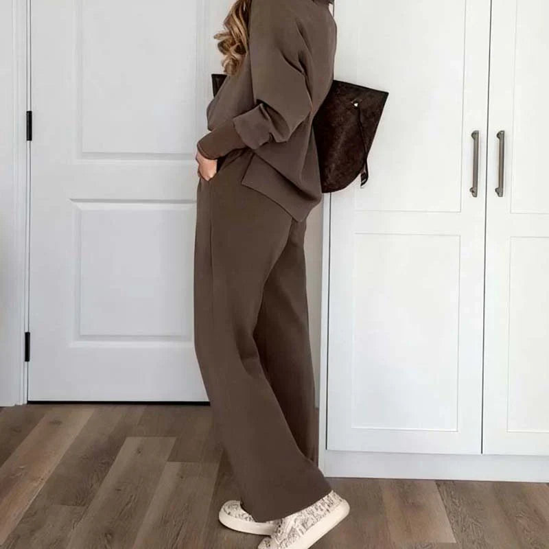 💥New Arrival 50% Off-Women's Chic Brown Casual Set: V-Neck Top & Drawstring Pants